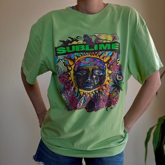 sublime Tops - Sublime Green Graphic Band Oversized T-Shirt Small Medium